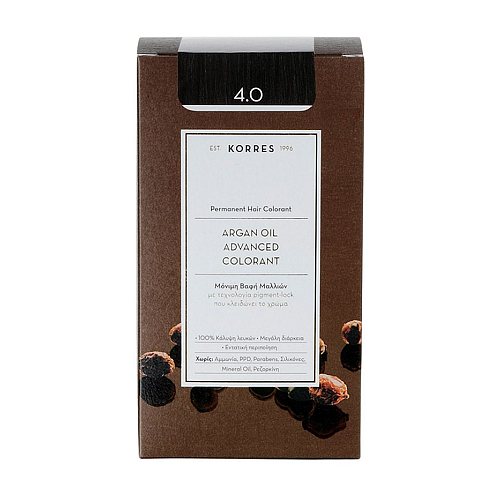 Korres Argan Oil Advanced Colorant 4.0 Μόνιμη Βαφή Μαλλιών με Έλαιο Argan & Φυτική Κερατίνη για Καστανό Χρώμα, 50ml