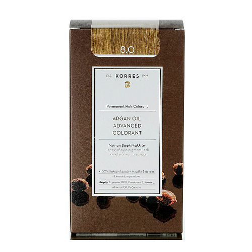 Korres Argan Oil Advanced Colorant 8.0 Light Blonde Hair Color Ξανθό Ανοιχτό, 50ml
