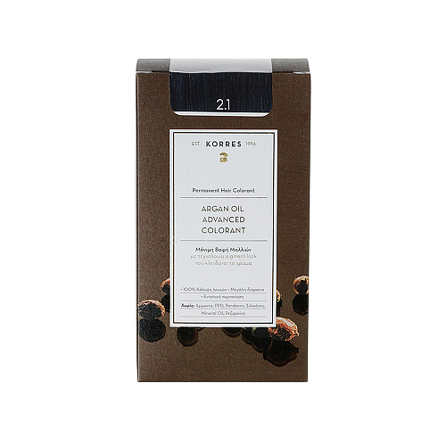 Korres Argan Oil Advanced Colorant 2.1 Μόνιμη Βαφή Μαλλιών με Έλαιο Argan & Φυτική Κερατίνη για Μαύρο Μπλε Χρώμα, 50ml
