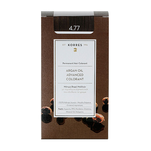 Korres Argan Oil Advanced Colorant 4.77 Μόνιμη Βαφή Μαλλιών με Έλαιο Argan & Φυτική Κερατίνη για Σκούρο Σοκολατί Χρώμα, 50ml