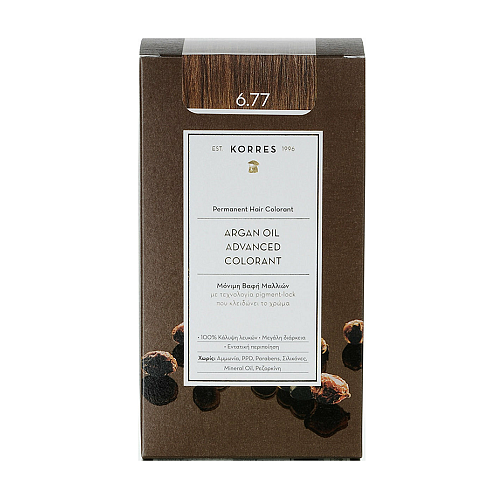 Korres Argan Oil Advanced Colorant 6.77 Μόνιμη Βαφή Μαλλιών με Έλαιο Argan & Φυτική Κερατίνη για Απόχρωση Πραλίνα, 50ml
