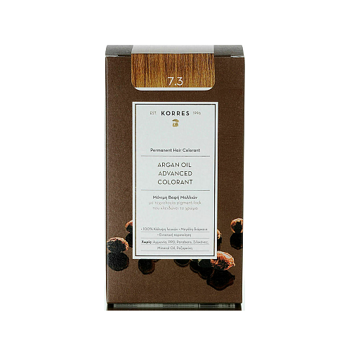 Korres Argan Oil Advanced Colorant 7.3 Μόνιμη Βαφή Μαλλιών με Έλαιο Argan & Φυτική Κερατίνη για Ξανθό Χρυσό / Μελί Χρώμα, 50ml