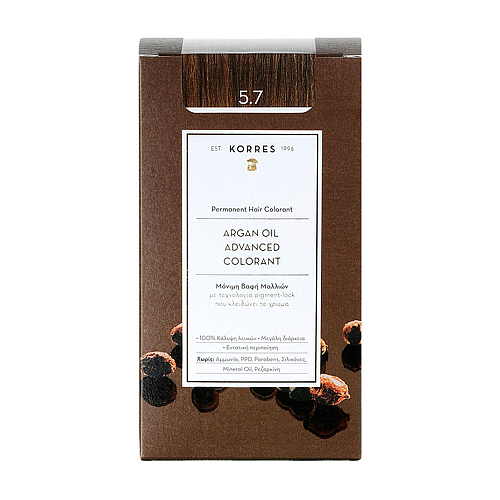 Korres Argan Oil Advanced Colorant 5.7 Μόνιμη Βαφή Μαλλιών με Έλαιο Argan & Φυτική Κερατίνη για Θρέψη & Πλήρη Κάλυψη Απόχρωση 5.7 Σοκολατί, 50ml
