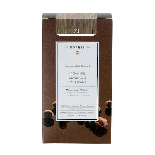 Korres Argan Oil Advanced Colorant Βαφή Μαλλιών Χωρίς Αμμωνία 7.1 Ξανθό Σαντρέ 50ml