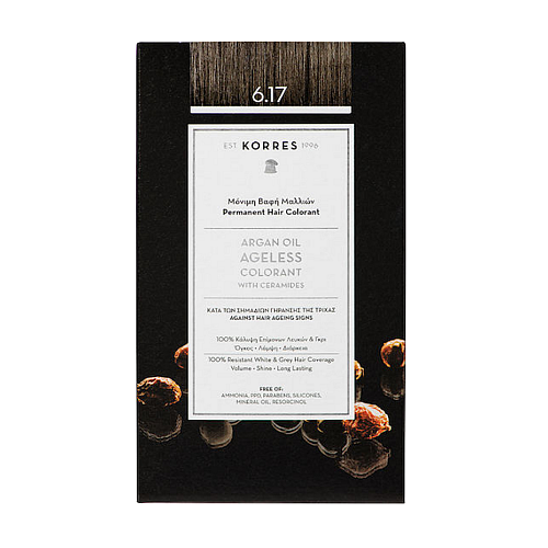 Korres Argan Oil Ageless Colorant with Ceramides Βαφή Μαλλιών Χωρίς Αμμωνία 6.17 Ξανθό Σκούρο Μπεζ 50ml
