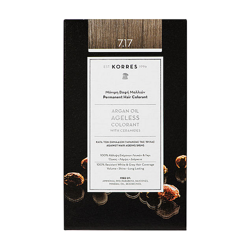 Korres Argan Oil Ageless Colorant with Ceramides Βαφή Μαλλιών Χωρίς Αμμωνία 7.17 Ξανθό Μπεζ 50ml