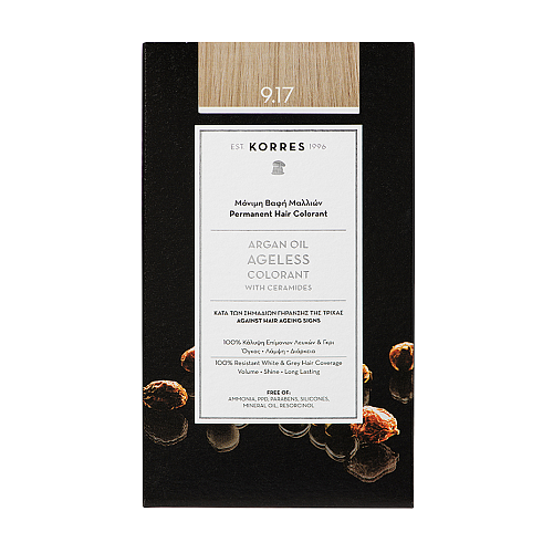 Korres Argan Oil Ageless Colorant with Ceramides Βαφή Μαλλιών Χωρίς Αμμωνία 9.17 Κατάξανθο Ανοιχτό Μπεζ 50ml