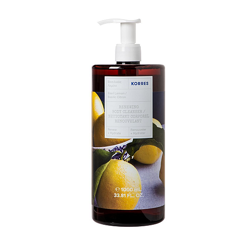 Korres Basil & Lemon Shower Gel Αφρόλουτρο για Αναζωογόνηση & Ενυδάτωση με Άρωμα Βασιλικού και Λεμονιού, 1L