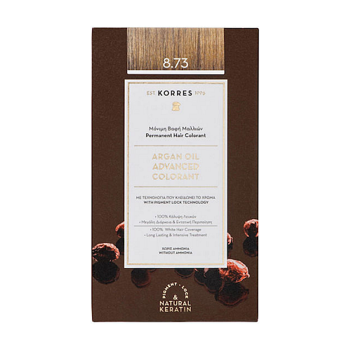 Korres Argan Oil Advanced Colorant Βαφή Μαλλιών Χωρίς Αμμωνία 8.73 Χρυσή Καραμέλα 50ml