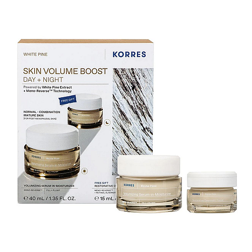 Korres Promo White Pine Volumizing & Restorative Set Volumizing Serum in Moisturizer Day Cream 40ml & Δώρο Restorative Overnight Facial Night Cream 15ml Λευκή Πεύκη & Τεχνολογία Meno-Reverse για Αναπλήρωση Όγκου & Σύσφιγξη
