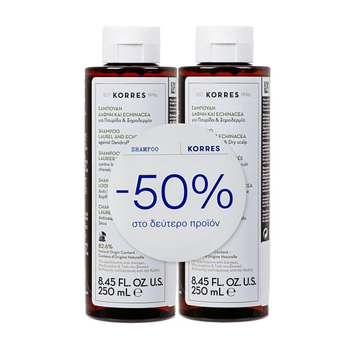 Korres Δάφνη & Echinacea Σαμπουάν Kατά της Πιτυρίδας & της Ξηροδερμίας 2x250ml