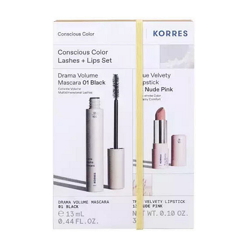 Korres Conscious Color Lashes and Lips Set Σετ Μακιγιάζ για Μάτια & Χείλη 01 Black & 13 Nude Pink 2τμχ