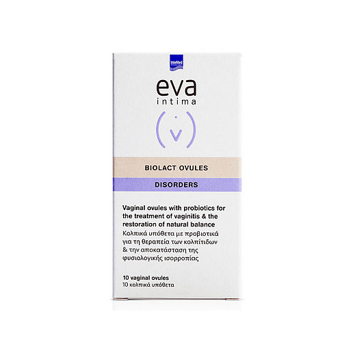 InterMed Eva Intima Biolact Ovules Disosrders Κολπικά Υπόθετα με Αντιμικροβιακή Δράση με Χαμομήλι & Προβιοτικά 10τμχ