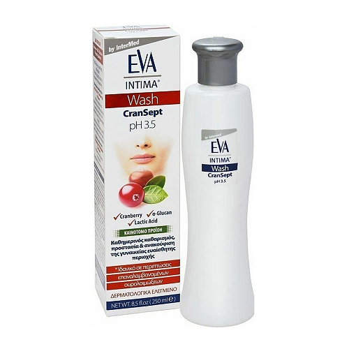 InterMed Eva Intima Wash Cransept pH 3.5 Υγρό Καθαρισμού για την Ευαίσθητη Περιοχή με Χαμομήλι & Πρεβιοτικά 250ml