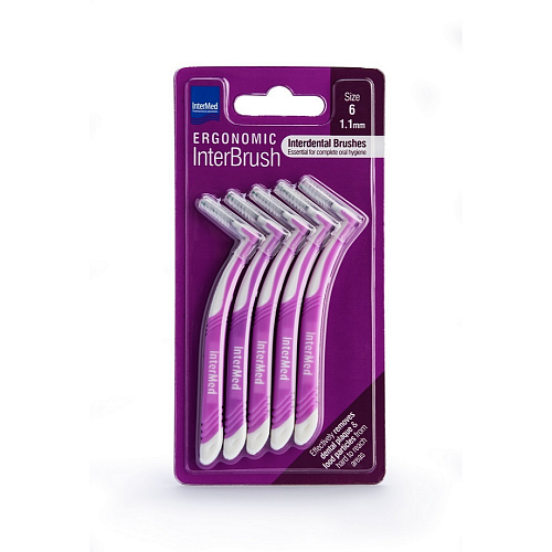 InterMed Ergonomic InterBrush Μεσοδόντια Βουρτσάκια με Λαβή 1.1mm Μωβ 4τμχ