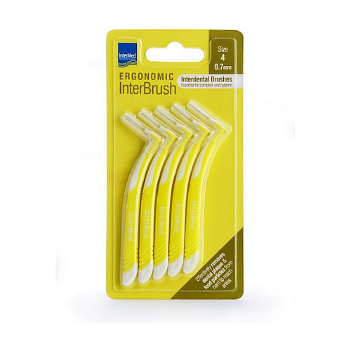 InterMed Ergonomic InterBrush Μεσοδόντια Βουρτσάκια με Λαβή 0.7mm Κίτρινα 4τμχ
