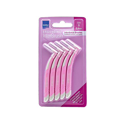 InterMed Ergonomic InterBrush Μεσοδόντια Βουρτσάκια με Λαβή 0.4mm Ροζ 4τμχ