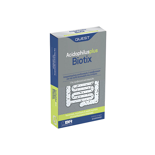 Quest Acidophilus Plus Biotix Προβιοτικό Συμπλήρωμα Διατροφής για Εντερική Υγεία, 30caps