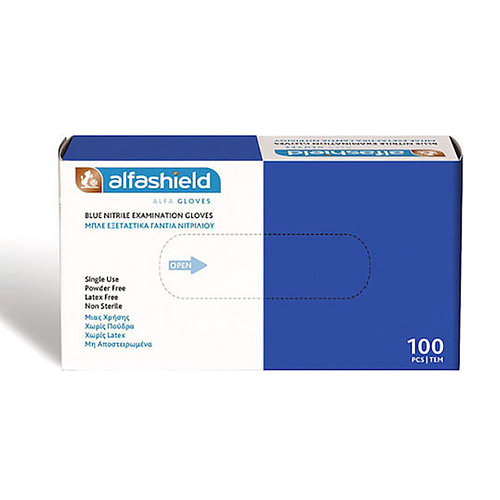 Karabinis Medical Alfashield Alfa Gloves Γάντια Νιτριλίου Χωρίς Πούδρα σε Μπλε Χρώμα 100τμχ