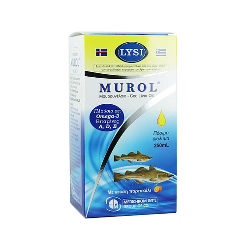 Medichrom Murol Μουρουνέλαιο Κατάλληλο για Παιδιά 250ml Πορτοκάλι