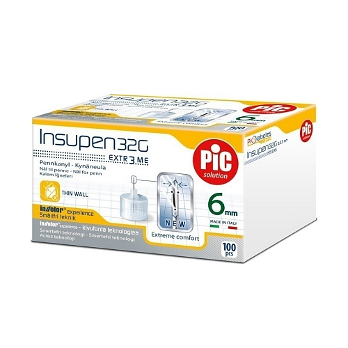 Pic Solution Insupen Βελόνες Πένα Ινσουλίνης 32g X 6mm 100 Τμχ