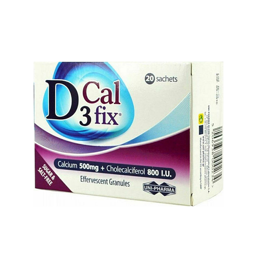 UNI-PHARMA D3 Fix Calcium Βιταμίνη για Ενίσχυση του Ανοσοποιητικού & την Υγεία των Οστών 500mg 20 φακελίσκοι