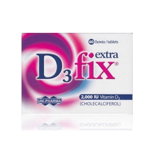 UNI-PHARMA D3 Fix Extra Βιταμίνη για Ενίσχυση του Ανοσοποιητικού & την Υγεία των Οστών 2000iu 60 ταμπλέτες