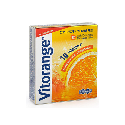 UNI-PHARMA Vitorange Βιταμίνη για Ενίσχυση του Ανοσοποιητικού, τo Δέρμα & Αντιοξειδωτική δράση 1000mg Πορτοκάλι 12 αναβράζοντα δισκία