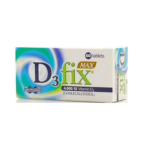 UNI-PHARMA D3 Fix Max Βιταμίνη για Ενίσχυση του Ανοσοποιητικού & την Υγεία των Οστών 4000iu 60 x 1 ταμπλέτες