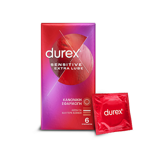 Durex Προφυλακτικά Πολύ Λεπτά Sensitive με έξτρα λιπαντικό, 6τμχ.
