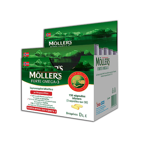 Moller's Forte Ιχθυέλαιο + Μουρουνέλαιο Omega 3, 150 Κάψουλες