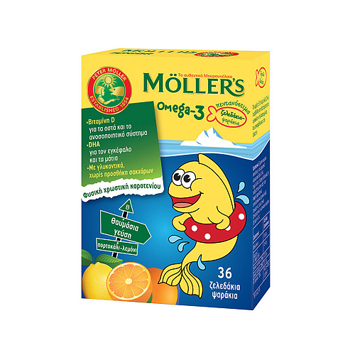 Moller's Omega-3 Ιχθυέλαιο Κατάλληλο για Παιδιά 36 ζελεδάκια Πορτοκάλι Λεμόνι