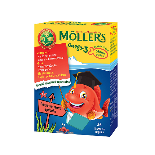 Moller's Omega-3 Ιχθυέλαιο Κατάλληλο για Παιδιά 36 ζελεδάκια Φράουλα
