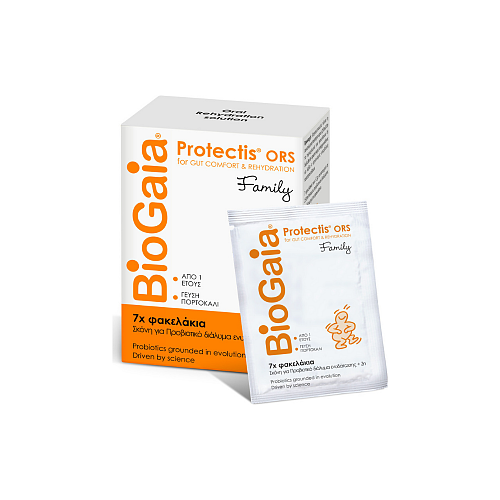 BioGaia Protectis Family Συμπλήρωμα με Προβιοτικά για Ενήλικες και Παιδιά 7 φακελίσκοι Πορτοκάλι