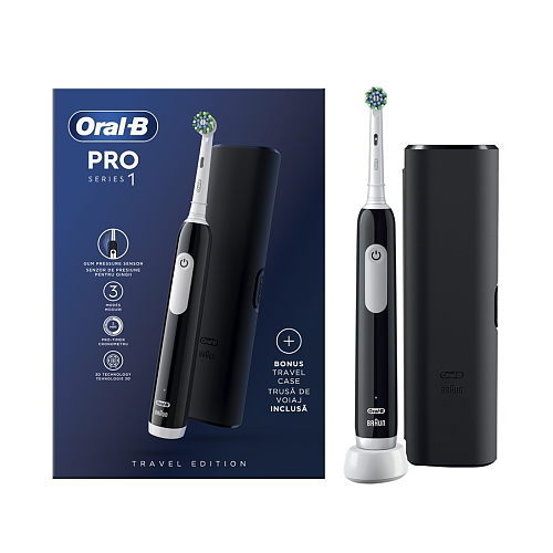 Oral-B Pro Series 1 Ηλεκτρική Οδοντόβουρτσα με Χρονομετρητή, Αισθητήρα Πίεσης και Θήκη Ταξιδίου Μαύρη