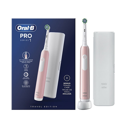 Oral-B Pro Series 1 Ηλεκτρική Οδοντόβουρτσα με Χρονομετρητή, Αισθητήρα Πίεσης και Θήκη Ταξιδίου Ροζ