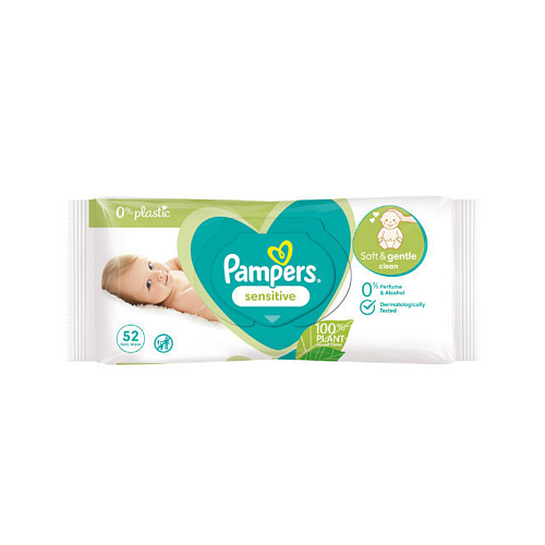 Pampers Sensitive Μωρομάντηλα χωρίς Άρωμα, Οινόπνευμα & Parabens 52τμχ