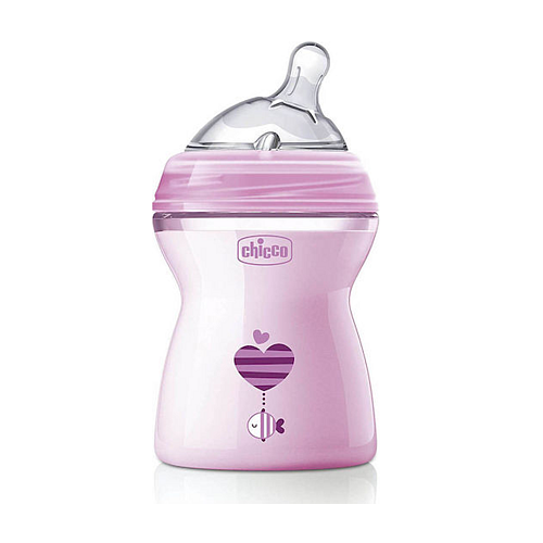 Chicco Πλαστικό Μπιμπερό Natural Feeling Κατά των Κολικών με Θηλή Σιλικόνης 250ml για 2+ μηνών Pink Star