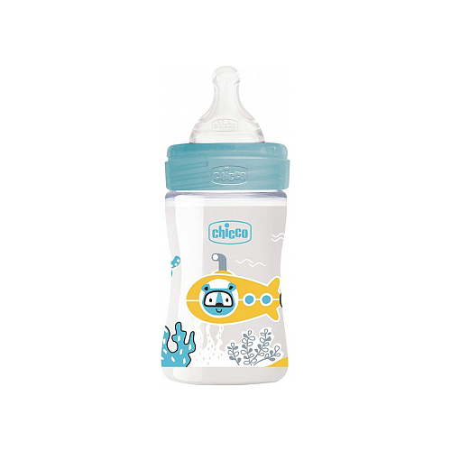 Chicco Πλαστικό Μπιμπερό Well Being Κατά των Κολικών με Θηλή Σιλικόνης 150ml για 0+ μηνών Ciel Submarine