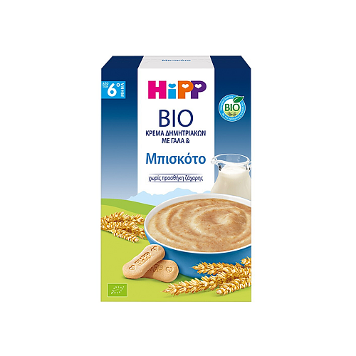 Hipp Βρεφική Κρέμα Bio Δημητριακών με Γάλα με Γεύση Μπισκότο Χωρίς Προσθήκη Ζάχαρης 250gr για 6+ Μηνών

