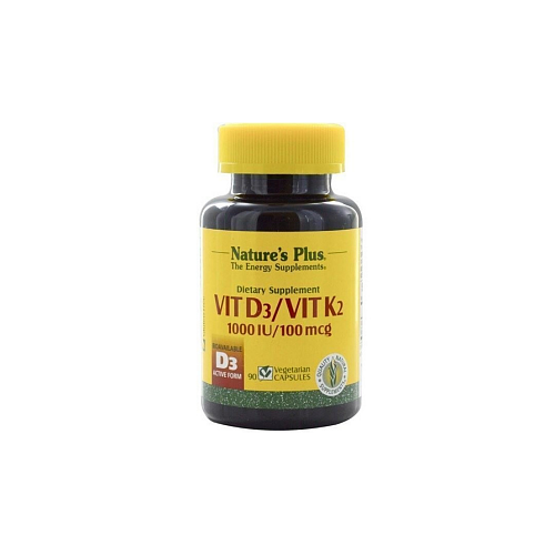 Nature's Plus Vit D3/ Vit K2 Βιταμίνη για Ενίσχυση του Ανοσοποιητικού & την Υγεία των Οστών 1000iu 90 φυτικές κάψουλες