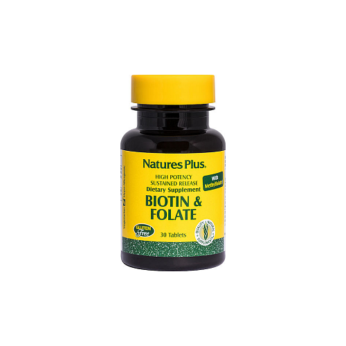 Nature's Plus Biotin & Folate Βιταμίνη για τα Μαλλιά, τo Δέρμα & τα Νύχια 800mcg 30 ταμπλέτες