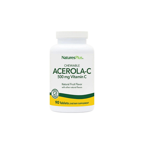 Nature's Plus Acerola-c Βιταμίνη για Ενίσχυση του Ανοσοποιητικού, τo Δέρμα & Αντιοξειδωτική δράση 500mg 90 μασώμενες ταμπλέτες