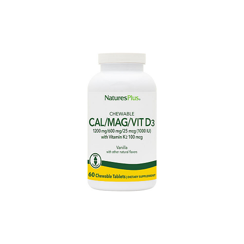 Nature's Plus Bone Support Chewable Bone Support Cal/Mag/Vit D3 with Vitamin K2 60 μασώμενες ταμπλέτες Βανίλια